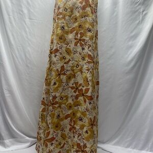 Coldwater Creek Linen Maxi Dress W 12P Yellow/Burnt Orange Floral Pockets Lined